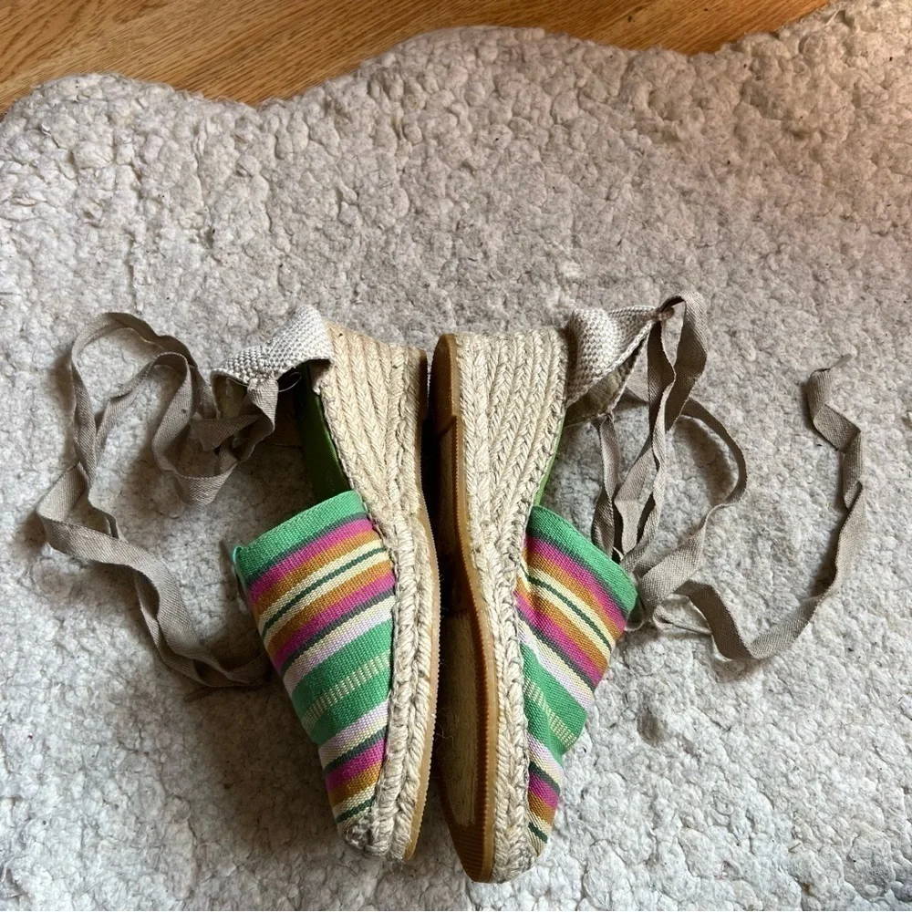 Elena Solano Multicolored striped Wrap Around Espadrille Wedges